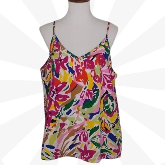 SheIn Multicolor V Neckline Sleeveless Floral Knit Camisole Tank Top Size L - Picture 1 of 9